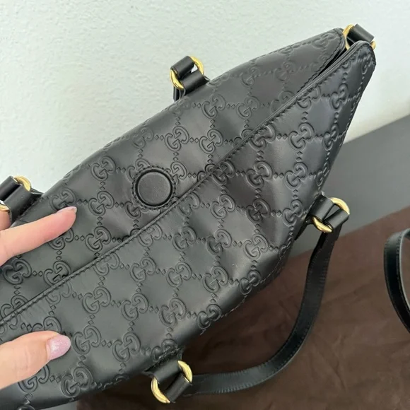 GUCCI Signature Guccissima GG Fold Over Leather Tote Bag HandBag Crossbody Strap